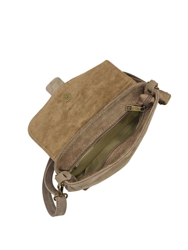 Soleil Chic Sac bandouliere cuir Anneau Besace Nubuck Taupe LEO