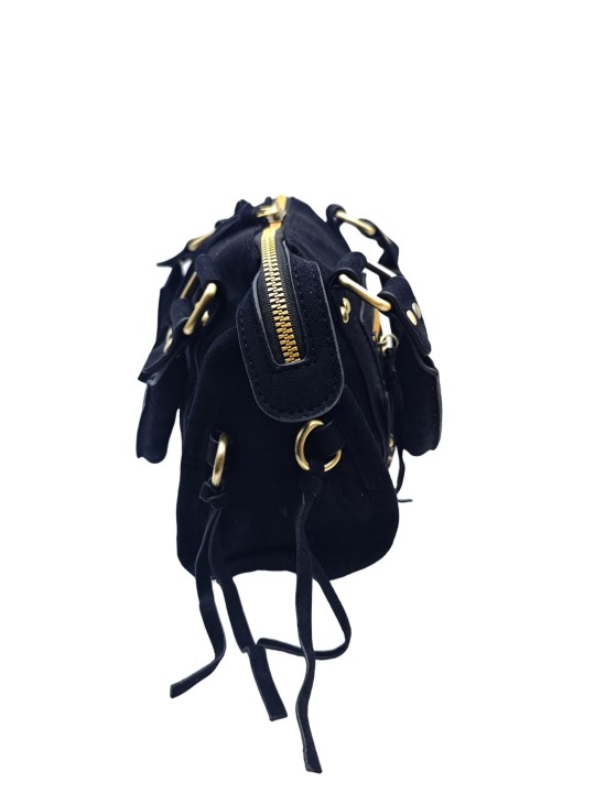 Soleil Chic Daisy Vegan Petit Sac Suede Noir