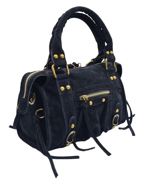 Soleil Chic Petit Sac Cuir Daisy Black Daim