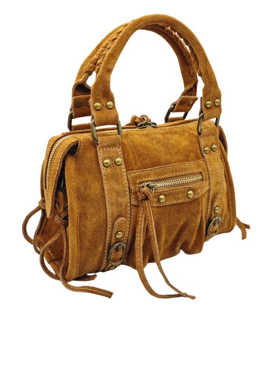 Soleil Chic Petit Sac Cuir Daisy Cognac Daim