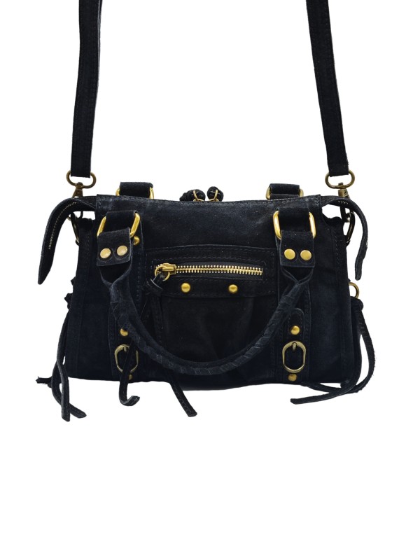 Soleil Chic Petit Sac Cuir Daisy Black Daim