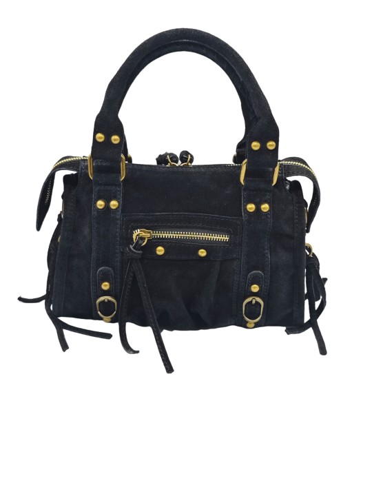 Soleil Chic Petit Sac Cuir Daisy Black Daim
