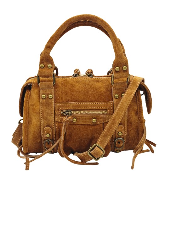 Soleil Chic Petit Sac Cuir Daisy Cognac Daim