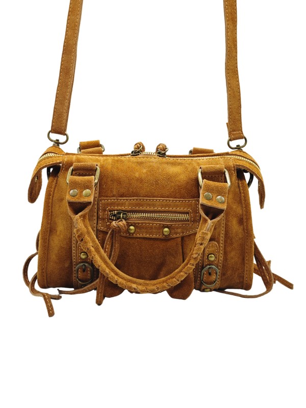 Soleil Chic Petit Sac Cuir Daisy Cognac Daim