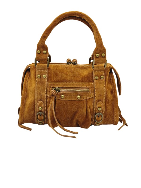 Soleil Chic Petit Sac Cuir Daisy Cognac Daim