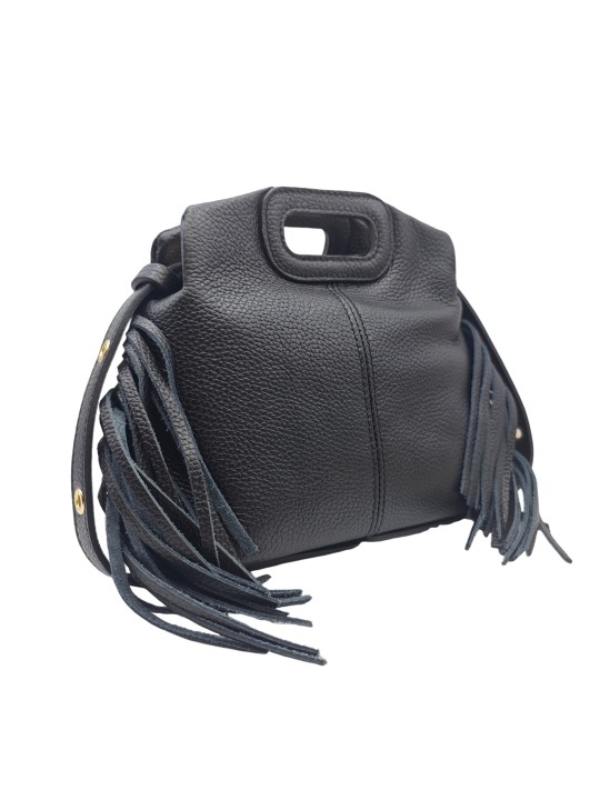 Soleil Chic Pompon Petit Sac à main Noir Graine