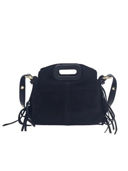 Soleil Chic Pompon Petit Sac à main Noir Nubuck