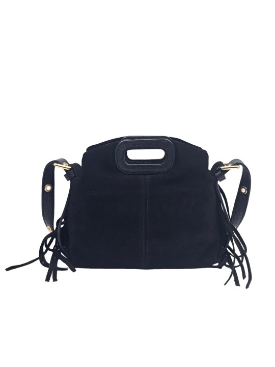Soleil Chic Pompon Petit Sac à main Noir Nubuck