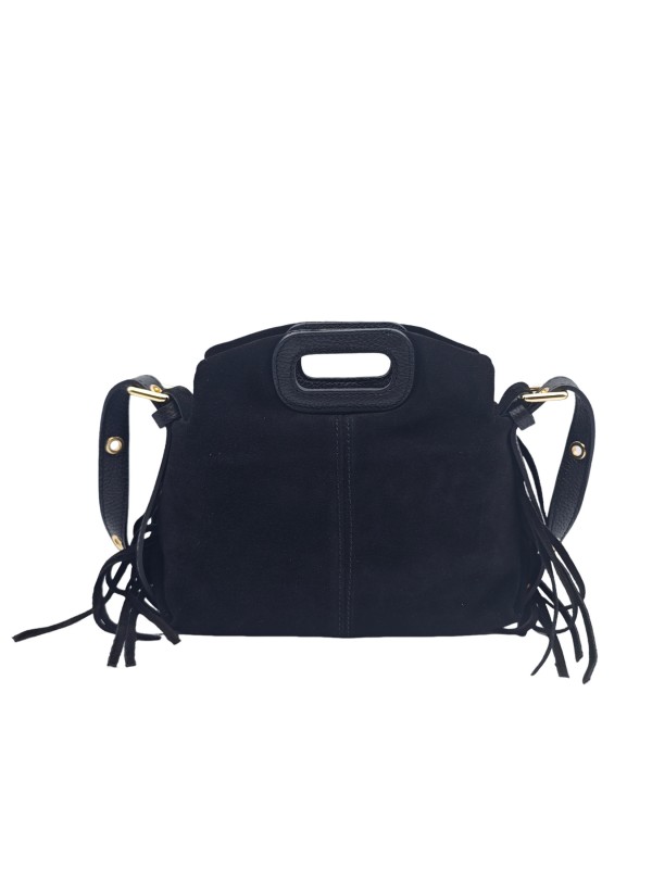 Soleil Chic Pompon Petit Sac à main Noir Nubuck