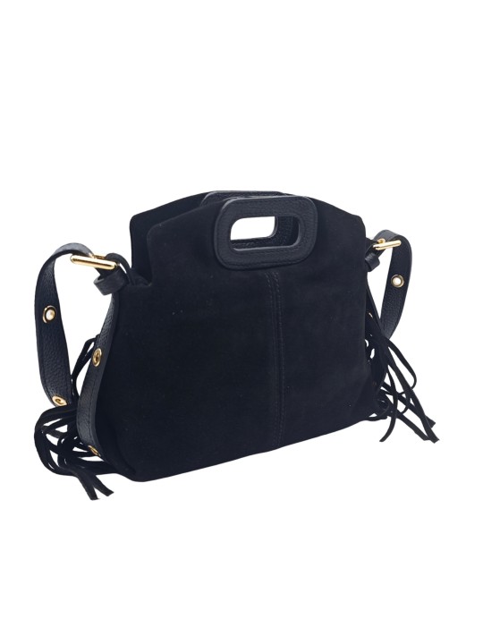 Soleil Chic Pompon Petit Sac à main Noir Nubuck