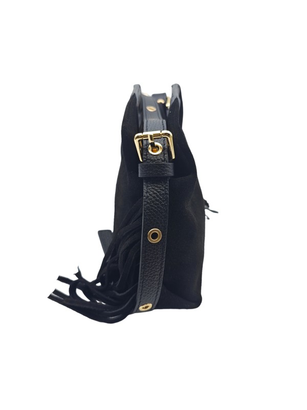 Soleil Chic Pompon Petit Sac à main Noir Nubuck