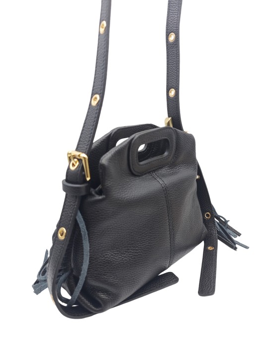 Soleil Chic Pompon Petit Sac à main Noir Graine