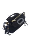 Soleil Chic Pompon Petit Sac à main Noir Nubuck