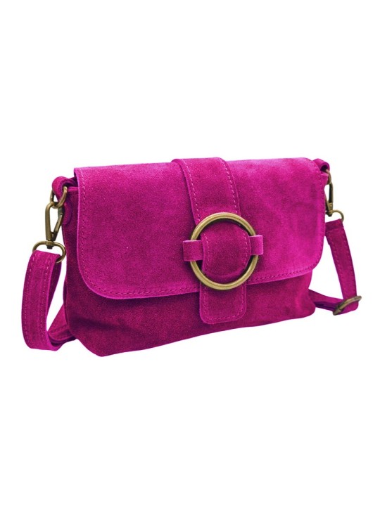 Soleil Chic Sac bandouliere cuir Anneau Besace Nubuck Fuchsia