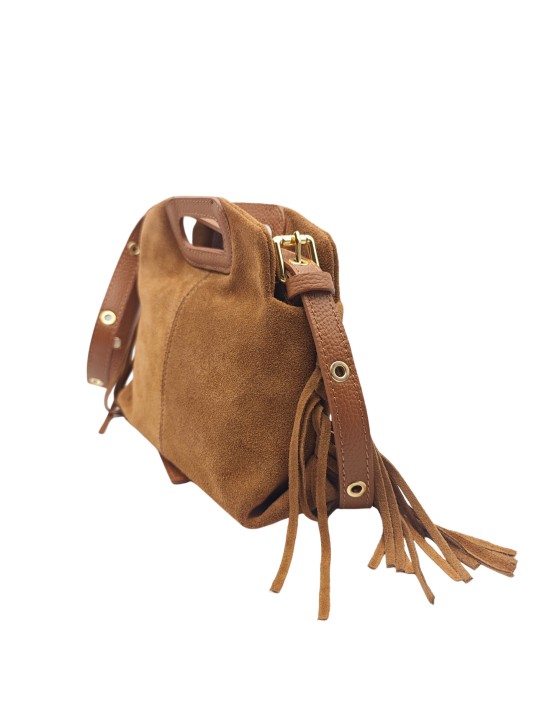 Soleil Chic Pompon Petit Sac à main Camel Nubuck