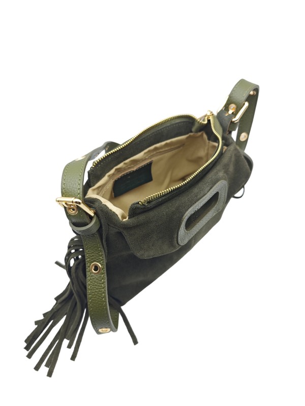Soleil Chic Pompon Petit Sac à main Kaki Nubuck