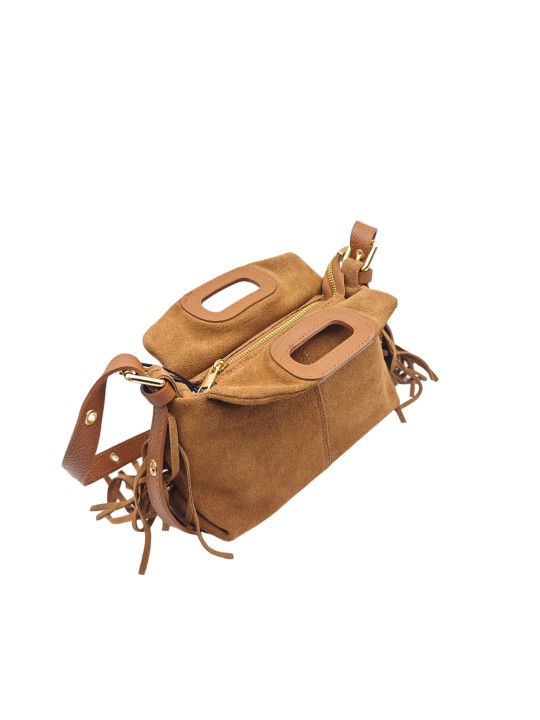 Soleil Chic Pompon Petit Sac à main Camel Nubuck