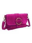 Soleil Chic Sac bandouliere cuir Anneau Besace Nubuck Fuchsia
