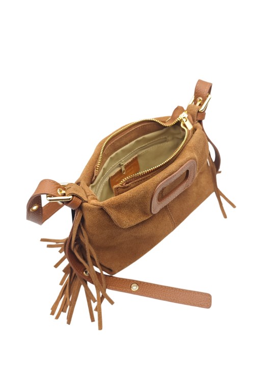 Soleil Chic Pompon Petit Sac à main Camel Nubuck