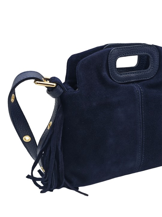 Soleil Chic Pompon Petit Sac à main Marine Nubuck