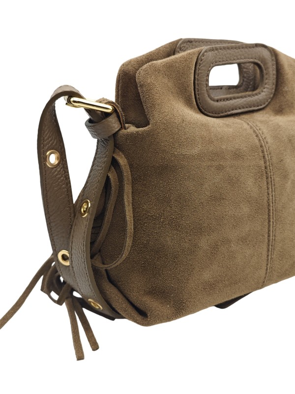 Soleil Chic Pompon Petit Sac à main Taupe Nubuck