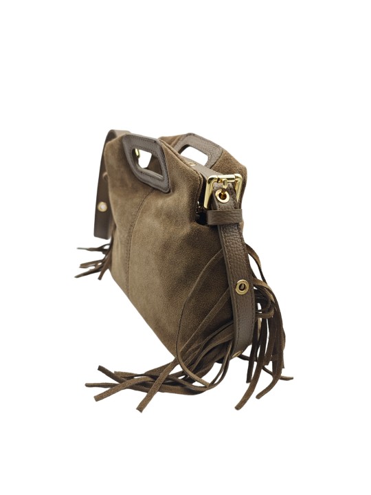 Soleil Chic Pompon Petit Sac à main Taupe Nubuck