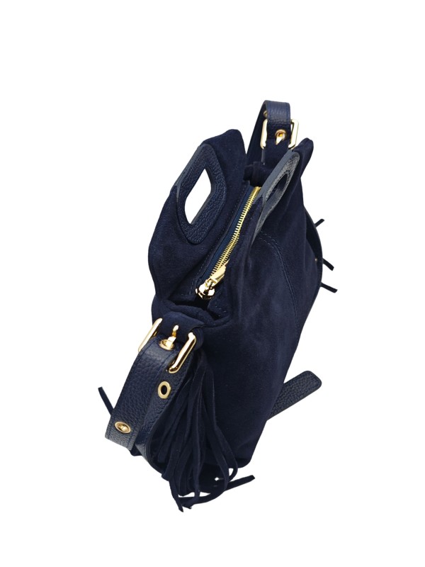 Soleil Chic Pompon Petit Sac à main Marine Nubuck