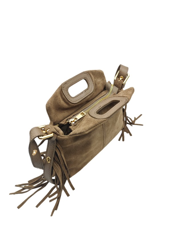 Soleil Chic Pompon Petit Sac à main Taupe Nubuck