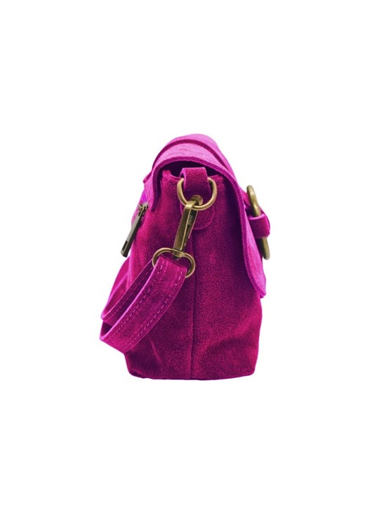Soleil Chic Sac bandouliere cuir Anneau Besace Nubuck Fuchsia
