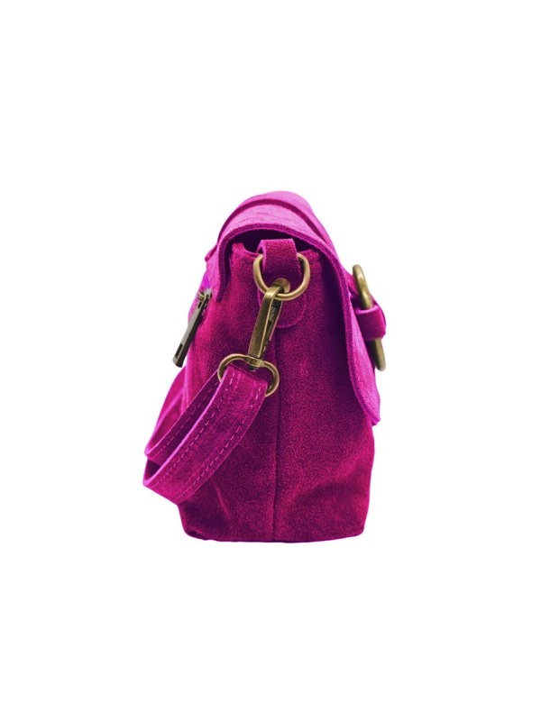 Soleil Chic Sac bandouliere cuir Anneau Besace Nubuck Fuchsia