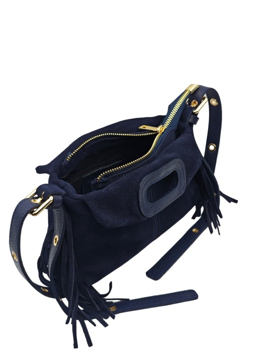 Soleil Chic Pompon Petit Sac à main Marine Nubuck