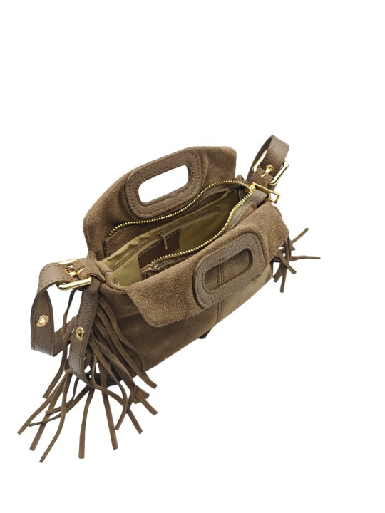 Soleil Chic Pompon Petit Sac à main Taupe Nubuck