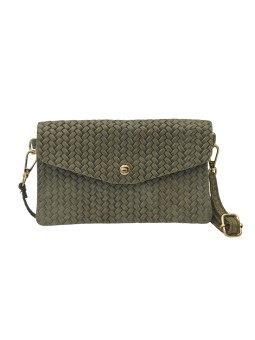 Soleil Chic Pochette bandoulière cuir Camomille Tresse Kaki