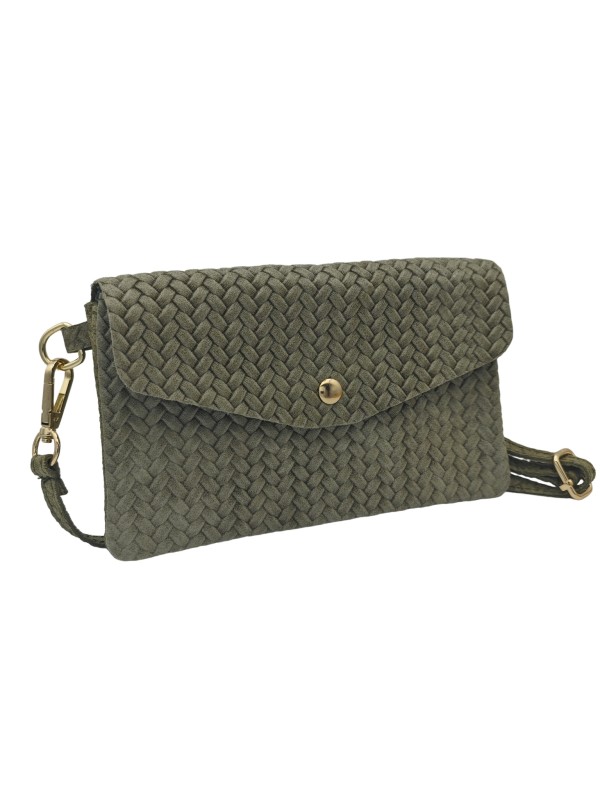 Soleil Chic Pochette bandoulière cuir Camomille Tresse Kaki