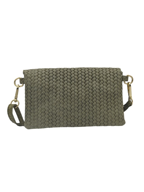 Soleil Chic Pochette bandoulière cuir Camomille Tresse Kaki