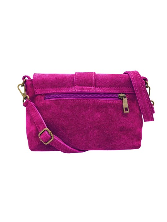 Soleil Chic Sac bandouliere cuir Anneau Besace Nubuck Fuchsia