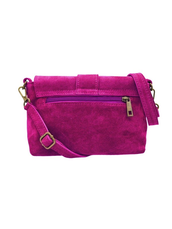 Soleil Chic Sac bandouliere cuir Anneau Besace Nubuck Fuchsia