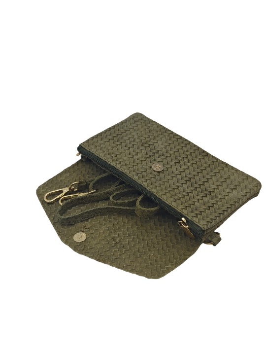Soleil Chic Pochette bandoulière cuir Camomille Tresse Kaki