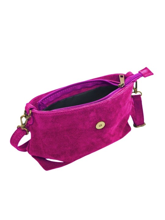 Soleil Chic Sac bandouliere cuir Anneau Besace Nubuck Fuchsia