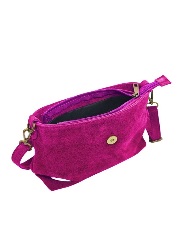 Soleil Chic Sac bandouliere cuir Anneau Besace Nubuck Fuchsia