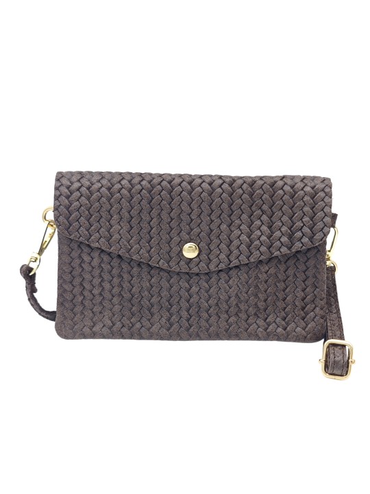 Soleil Chic Pochette bandoulière cuir Camomille Tresse Choco