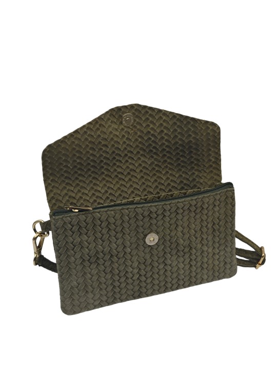 Soleil Chic Pochette bandoulière cuir Camomille Tresse Kaki