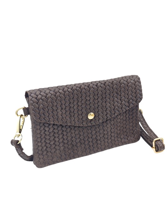 Soleil Chic Pochette bandoulière cuir Camomille Tresse Choco