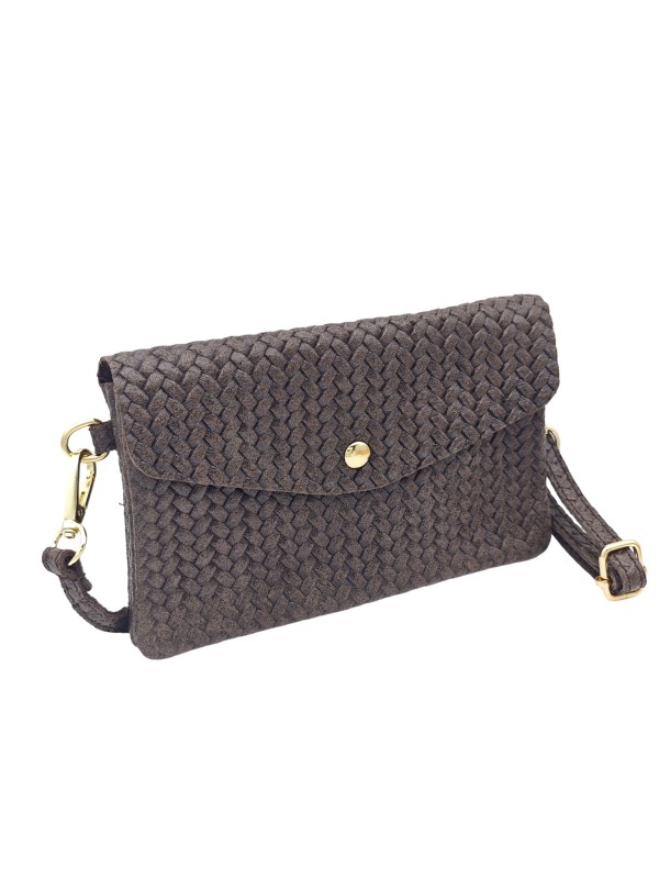 Soleil Chic Pochette bandoulière cuir Camomille Tresse Choco