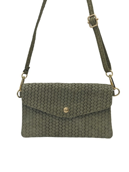 Soleil Chic Pochette bandoulière cuir Camomille Tresse Kaki