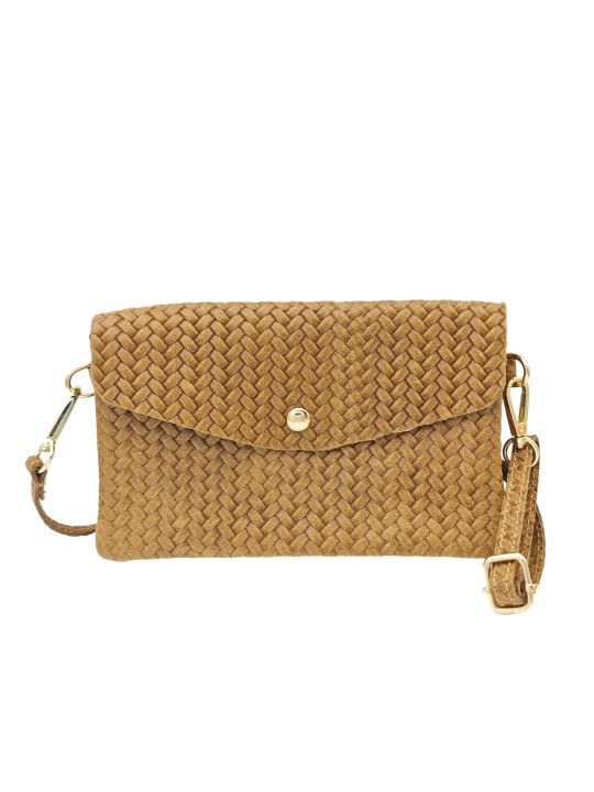 Soleil Chic Pochette bandoulière cuir Camomille Tresse Camel