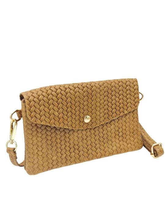 Soleil Chic Pochette bandoulière cuir Camomille Tresse Camel