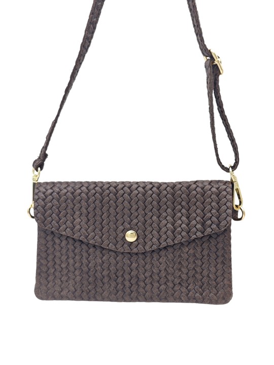 Soleil Chic Pochette bandoulière cuir Camomille Tresse Choco