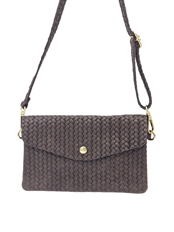 Soleil Chic Pochette bandoulière cuir Camomille Tresse Choco