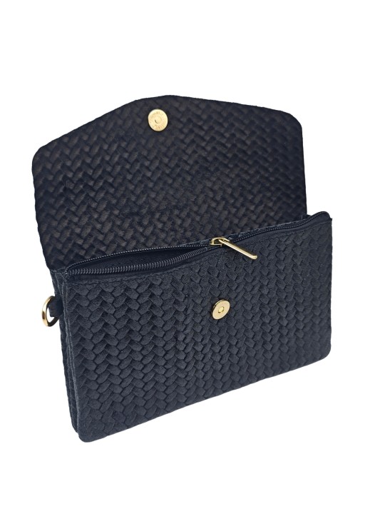 Soleil Chic Pochette bandoulière cuir Camomille Tresse Noir